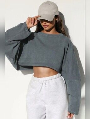 Joah Brown Slouchy Crop Long Sleeve In RARE Color Evergreen | S/M